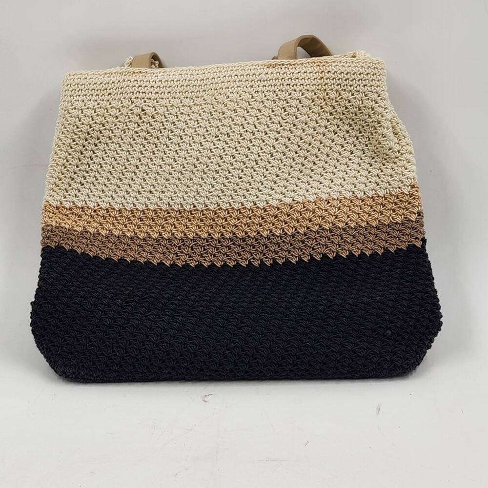 Liz Claiborne Crochet Shoulder Bag Zip Top Single Strap Boho 90s Y2K Cream Vtg